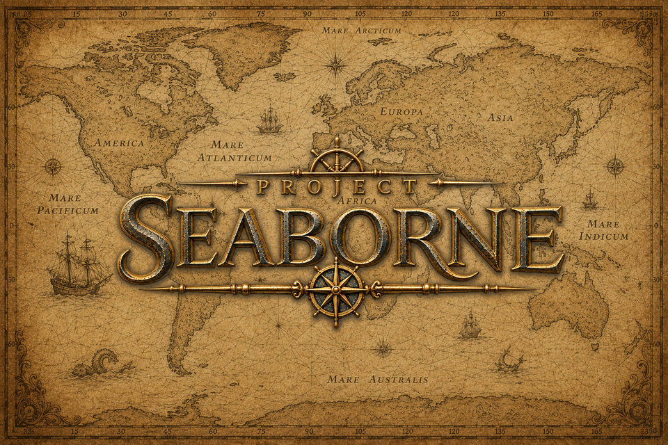 An antique chart of the world, the seas named in Latin, with ships and a sea serpent drawn among them